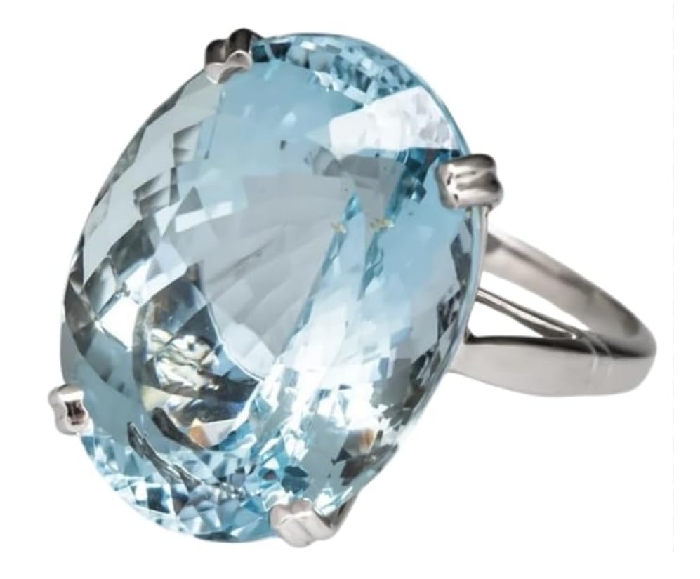 SSZUKOOU Anillo vintage de plata 925 con piedras preciosas de aguamarina de corte ovalado grande para mujer, joyería de compromiso, joyería de boda, huevo de ganso, diamante, topacio azul mar, talla 5