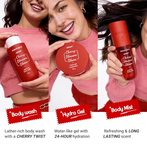 Image of Aqualogica Cherry Blossom Bloom (Hot Girl Essentials) | With Sling Bag & Charms | Perfume Body Wash | Perfume Body Mist | Hydra Gel Moisturizer | Fragrance | Gift Set | Gifting For Valentine's Birthday, Anniversary, Rakhi & Special Occasions | Premium Gift Pack