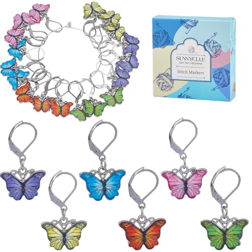 SUNNYCLUE 1 Box 24Pcs Butterfly Stitch Markers Cute Crochet Markers Enamel Planner Charms Removable Leverback Earrings Hooks Knit Stitch Marker Charm for Crocheting Knitting jewellery Making Supplies