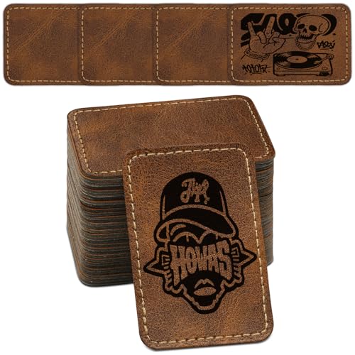 Blank Leatherette Patches for Hats, Iron On Patches for Clothes Jeans, Artificial Leather with Adhesive for Laser Engraving, Rustic DIY Repair Sewing Crafts 3 x 2 Inches (36Pcs Rectangle Retro)