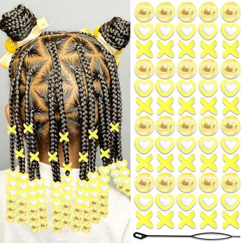 Image of RODAKY 60PCS Yellow Hair Beads for Braids Three Styles Dreadlock Bead Cute Loc Jewelry Accessories Heart Shape AB Round Bead for Kids Girls