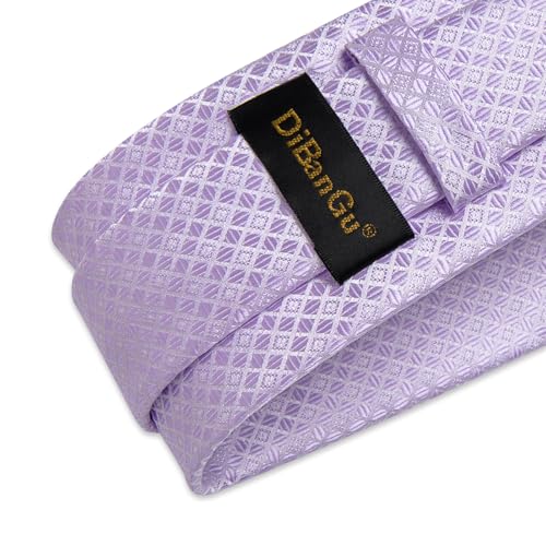 Image of DiBanGu Mens Silk Plaid Tie and Pocket Square Set | Elegant Silk Formal Tie Set, Woven Check Necktie and Cufflinks Tie Clip Set, Perfect for Wedding Party, Comes in Gift Box