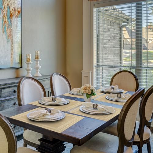Image of Aofmee Placemats Set of 6, Washable PVC Place Mats, Heat Resistant Non-Slip Table Mats, Woven Vinyl Plastic Placemats for Dining Table Decor, Stain Resistant Kitchen Table Placemats, Easy to Clean