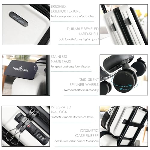 Image of 22 Inch Carry On Luggage 22x14x9 Airline Approved, Small Carry On Suitcase, Hard-shell Carry-on Luggage with Wheels, Durable Expandable White Luggage Carry-On with Cosmetic Case