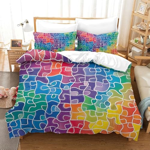 Housse de couette arc-en-ciel 3D super douce avec taie d'oreiller