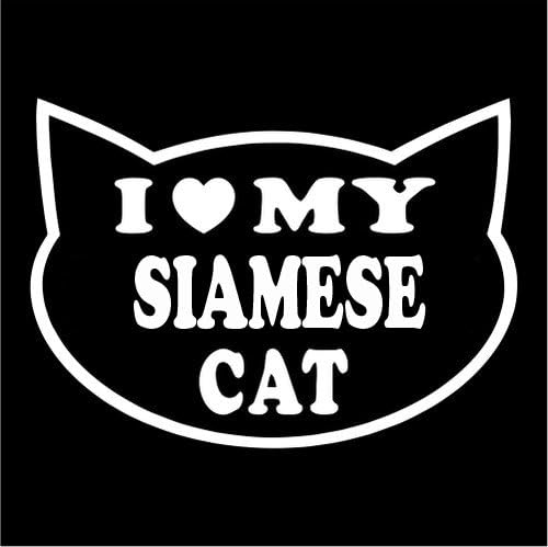 I LOVE MY SIAMESE CAT Feline cat love 5" (color: WHITE) Vinyl Decal Window Sticker for Cars, Trucks, Windows, Walls, Laptops, and other stuff.