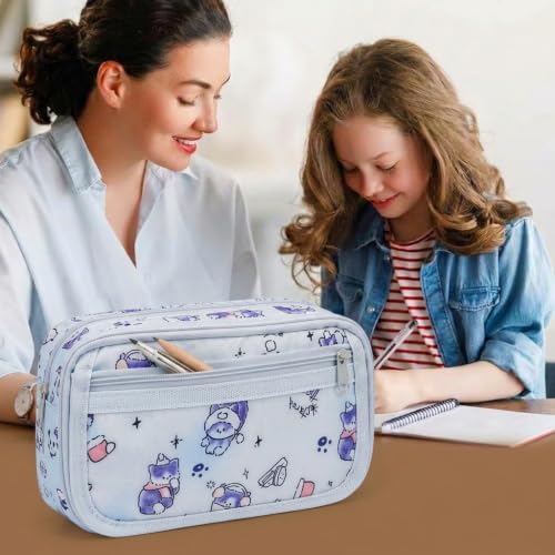 Image of FunBlast Pencil Pouch for Girls- Kawaii Pencil Pouch, Aesthetic Pencil Case Organizer, Large Capacity Stationary Organizer Case, Multipurpose Zipper Pouch for Kids & Adults (White-B)