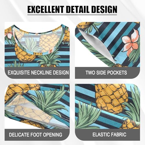 ALAZA Pineapples Flower Stripe Pajama Set Short Sleeve Sleepwear Soft Lounge Nightwear4
