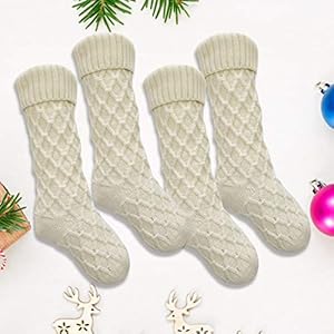 Pack 4 Christmas Stockings 18 Unique Ivory White Knit Christmas Stockings for Xmas Decorations Set of 4
