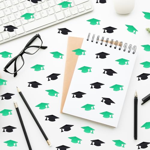 Image of Green and Black Graduation Cap Confetti 2026, Class of 2026 Table Centerpiece Grad Confetti for 2026 Graduation Party Decorations Supplies