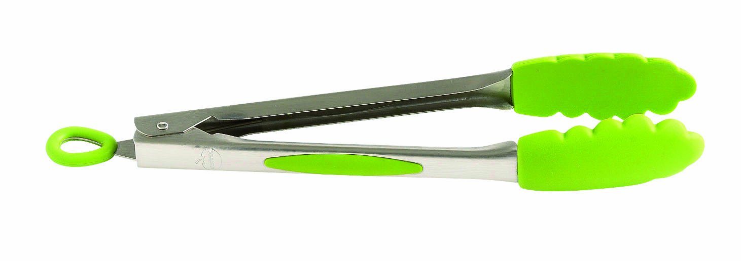 Mastrad Pinzas de silicona y acero inoxidable de 30,5 cm, color verde