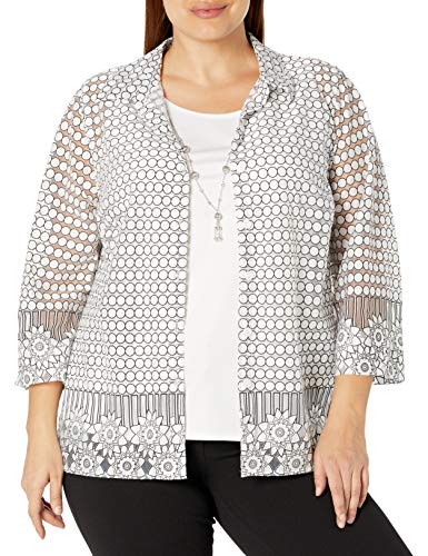 Alfred Dunner Women's Floral Pattern Two FER 3/4 Sleeve TOP, White/Black, XL