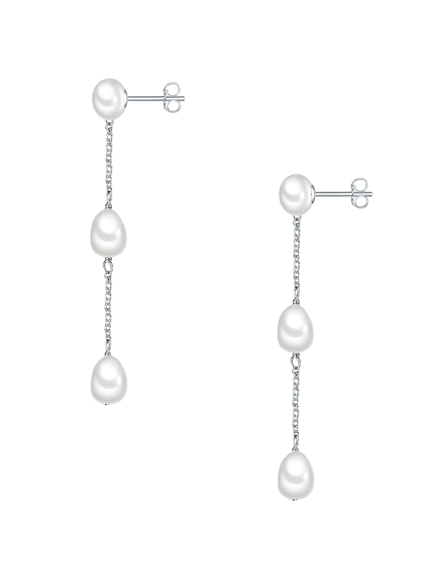 Valero Pearls Orecchino pendente da Donna in Argento Sterling 925 con Perla di coltura di acqua dolce button/Reis ca. 6,0-7,0 mm
