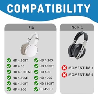 Adhiper Coussinets de Rechange HD 450BT pour Sennheiser HD4.50BT, HD 4.50BTNC, HD4.50SE, HD4.40BT, HD4.30G, HD4.20S, HD458BT, HD400S, HD350BT Casques - Cuir Protéiné Doux & Mousse à Mémoire (Noir)
