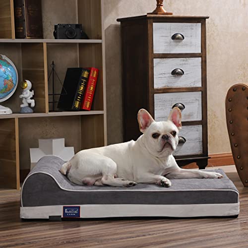 Laifug Orthopedic Memory Foam Dog Bed With Pillow And Durable Water Proof Liner & Removable Washable Cover & Smart Design Medium (34"X22"X7"), Slate Grey #TOP5
