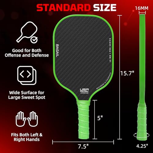 Image of BAGAIL Pickleball Paddles, USAPA Approved Fiberglass Surface Pickleball Set, Lightweight Pickle Ball Rackets with 4 Balls, 1 Bag, Designed in California for Traction and Stability