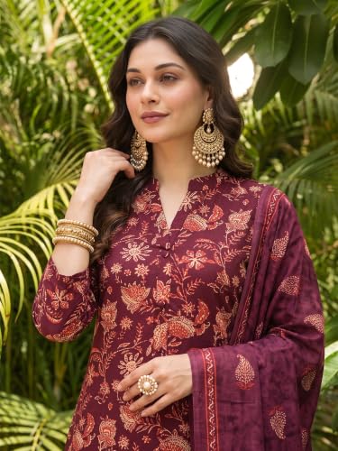Image of Vaamsi Women's Floral Printed Straight Kurta Pant With Dupatta Set | kurta sets for woman