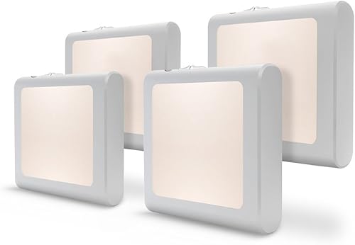 VINTAR Paquete de 4 luces LED nocturnas, luces nocturnas enchufables a la pared con sensor inteligente de atardecer a amanecer, luces nocturnas de