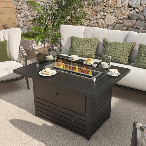 Erotr Rectangle Propane Fire Pit Table: 43'' Aluminum Patio Gas