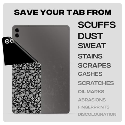 Image of Capes Tablet Skins Compatible with Samsung Galaxy Tab S9 FE Plus | Ultra-Thin Protective Film | Anti-Scratch Vinyl Decal Skin | Not Case /Cover (Black Paisley, Back Skin)