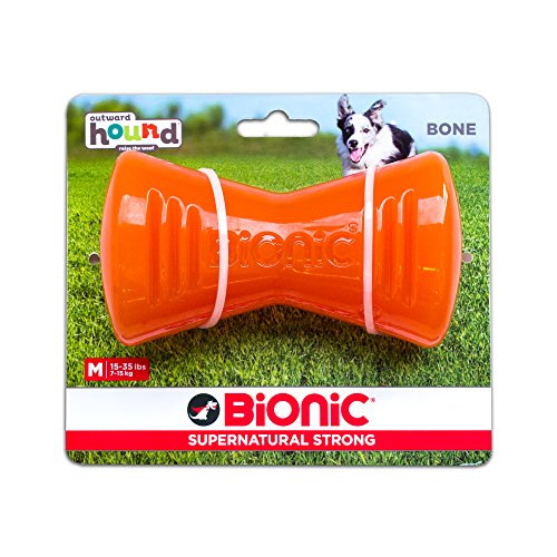 Bionic by Outward Hound Tough Dog Bone, Durable Chew Toy for Dogs, Medium, Orange