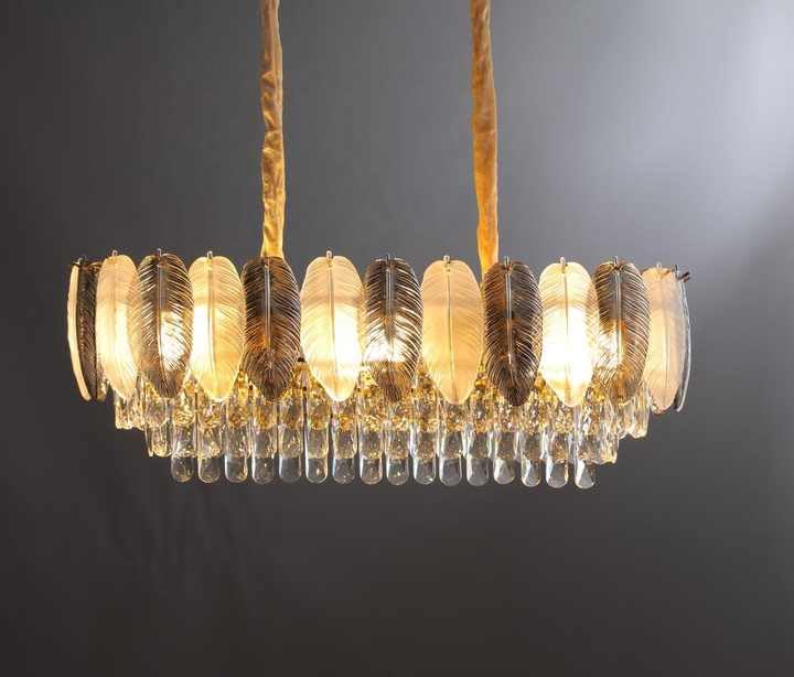 Image of Liner Crystal Chandelier for diningTable /Jhumar /Jhoomar Light for Hall, Chandelier for Living Room Smart Voice Assist (Google, Alexa), App Control 3 Color