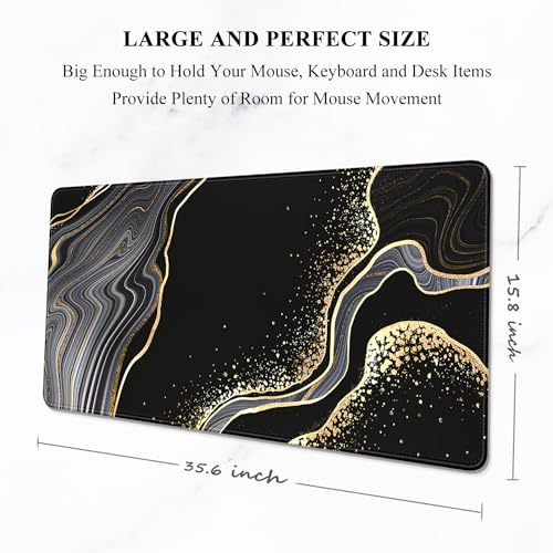 Image of Auhoahsil Extended Mouse Pad, XXL Gaming Mouse Pads, Large Big Mousepad Laptop Computer Keyboard Mat Desk Pad with Non-Slip Base Stitched Edge for Gaming Office Men Women, 31.5 x 15.7 in, Black Marble