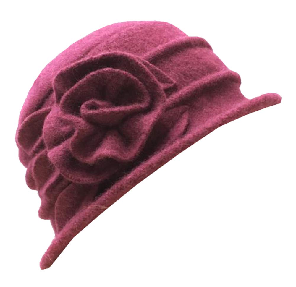 Avilego Womens Wool Cloche Bucket Hat Slouch Wrinkled Winter Warm Beanie Cap with Flower
