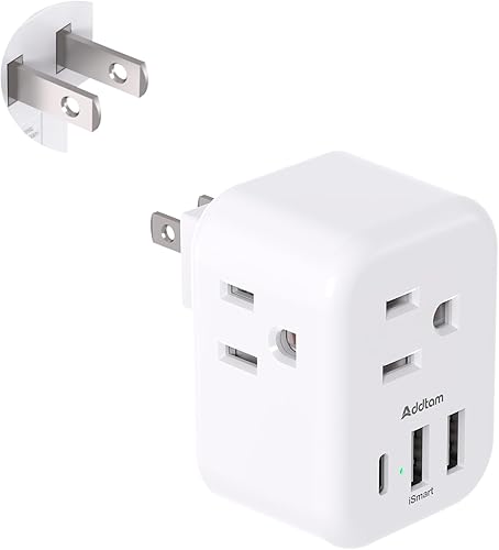 Addtam - Adaptador de enchufe de EE. UU. a Japón, adaptador de toma de 2 a 3 clavijas con 3 tomas de corriente AC y 3 puertos USB (1 USB C),
