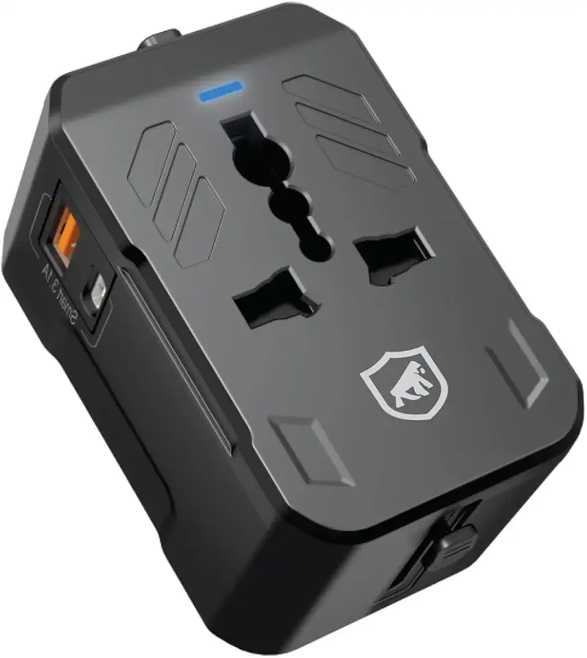 Gshield Adaptador Universal de Tomada para Viagem Internacional e Carregador Turbo Power Delivery com USB C 20W + USB A, Bivolt, Preto