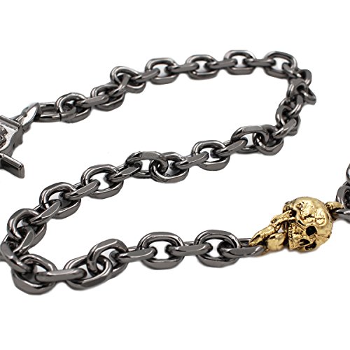 UNIQSUM Gold Skull Charm Cut Leash Wallet Chain Biker Punk Key Chains (28 inch, Gun-Metal) - Thumbnail 3