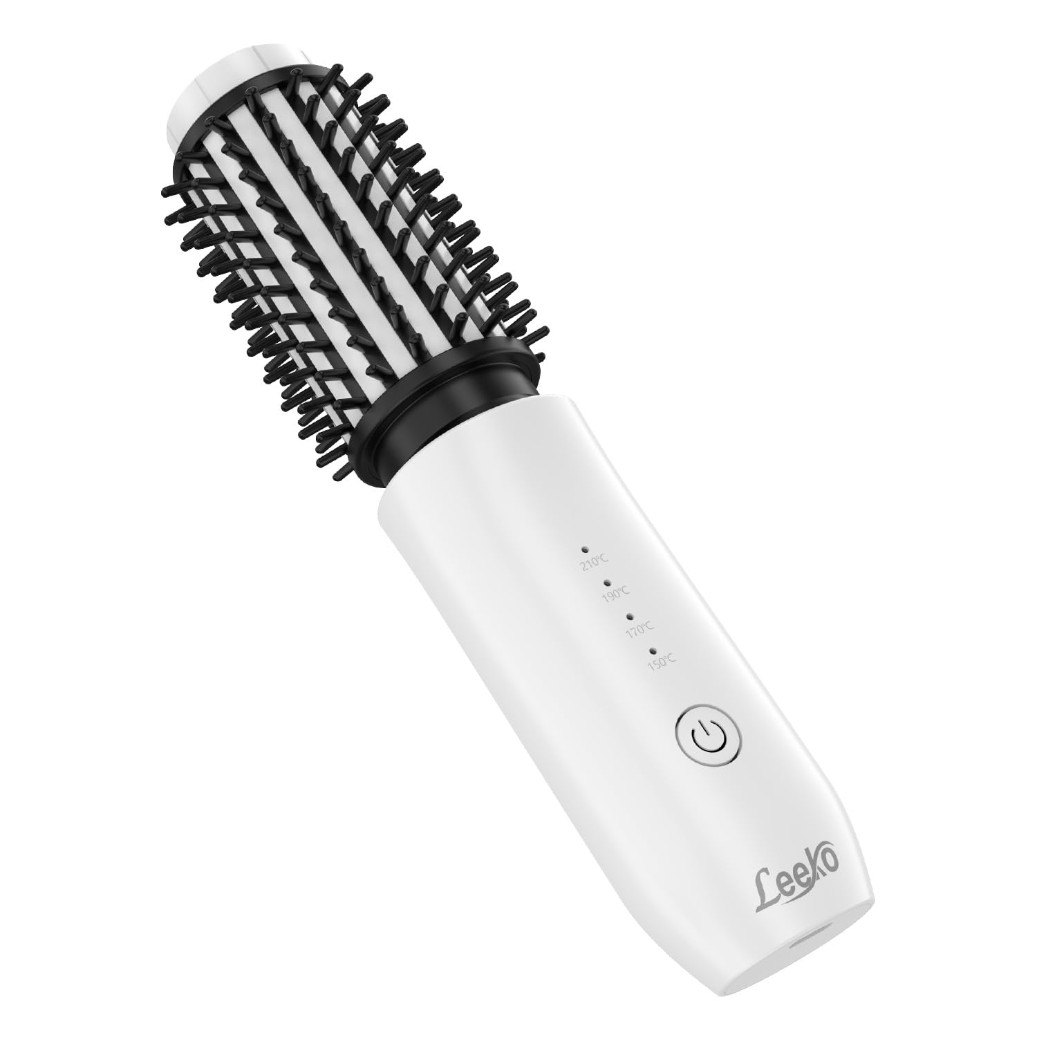 Leeko Kabellose beheizte Lockenbürste, 3 in 1 Heiße Haarbürste 40mm, tragbarer beheizter Lockenstab und Glättungsbürste mit 4 Temperaturen, 7000 mAh USB wiederaufladbarer kabelloser Lockenstab Weiß