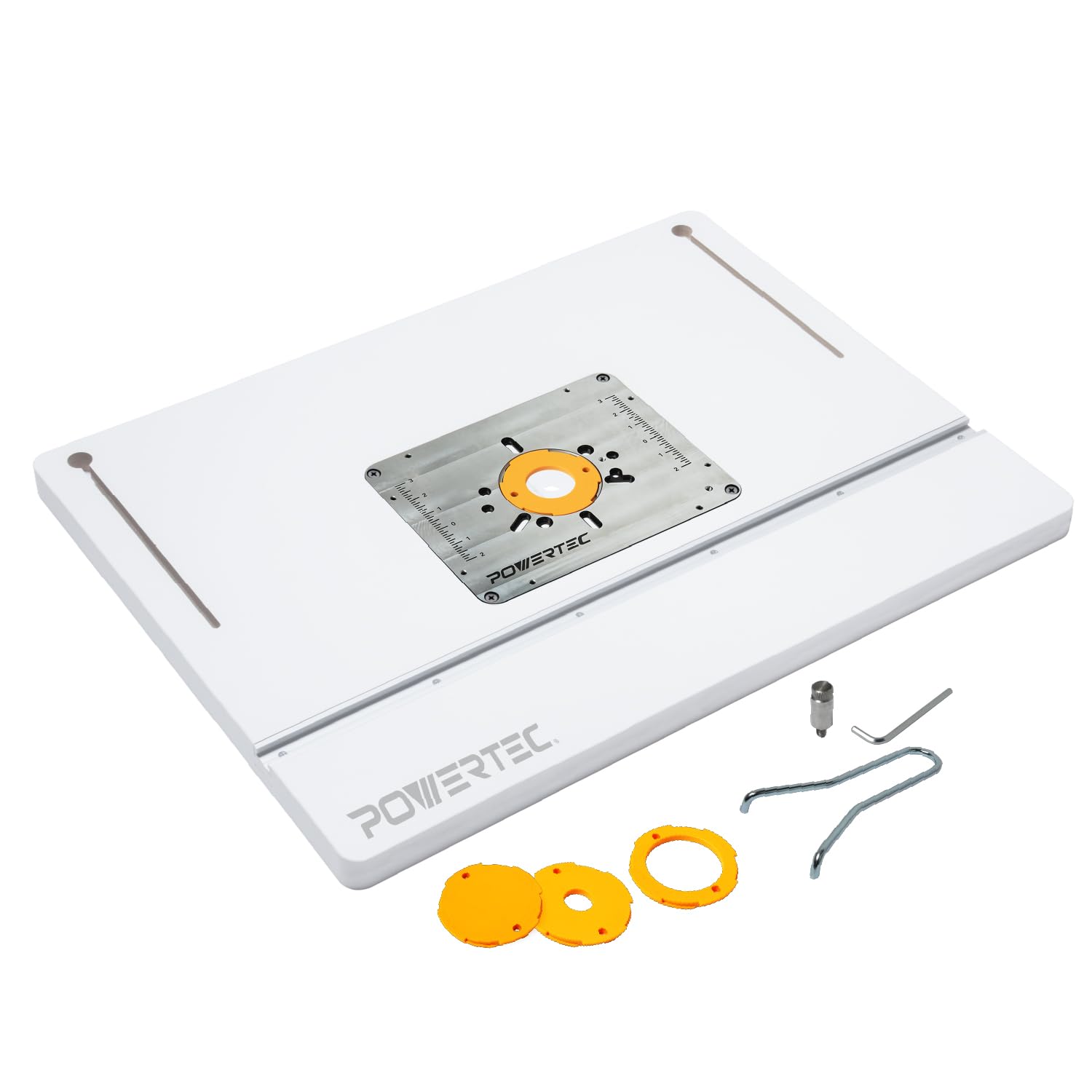 POWERTEC 24" x 32" Benchtop Router Table w/Aluminum Insert Plate – Laminated MDF Top, Reducer Rings, Leveling Screws, and Starting Pin Compatible with Bosch, DeWalt, Makita, and Other Brands (71964)