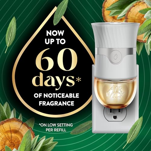 Image of Air Wick Vibrant Plug In Scented Oil Warmer + Refills, Infused with Essential Oils, Plug In Air Fresheners for Home, White Sage & Mahogany, Gadget + 3 ct