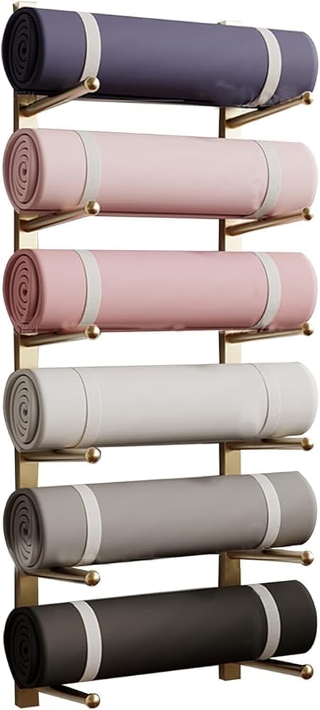 Rack tapis de yoga mural 6 niveaux en métal avec support de rouleaux