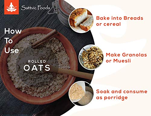 Image of Sattvic Foods Jumbo Rolled Oats (500 g) | Gluten-free, Large Old Fashioned Rolled Oat Flakes | High in Fibre and Protein | Make Oatmeal, Overnight Oats, Muesli, Granola bars, Use in Baking (Pack of 2)