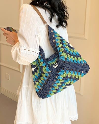 Image of Rejolly Straw Hobo Bag for Women Tote Bag Summer Vacation Beach Handbags Boho Bohemian Style Shoulder Purse