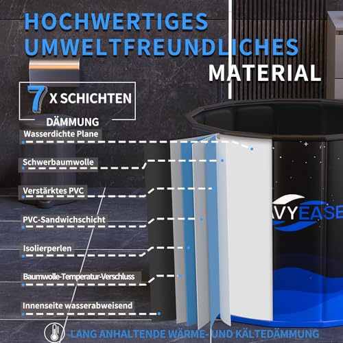 Upgrade-Portabel-Badewanne Erwachsene（80x66 CM）-Faltbare Kältebadewanne zur Erholung - Zusammenklappbare Badewanne für Dusche/SPA Outdoor - Eisbad für Sportler (Schwarz)