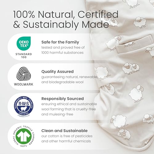 Image of Woolino Toddler Sleeping Sack, 4 Season Merino Wool and Organic Cotton Baby Sleep Bag, 2-4 Years, Puppy