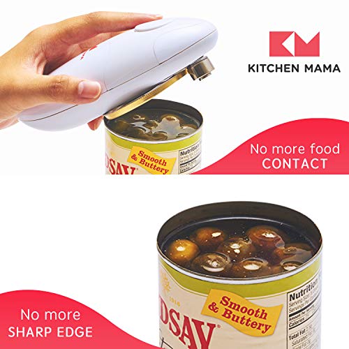 Kitchen Mama Auto Electric Can Opener: Open Your Cans With A Simple Push Of Button - Automatic, Hands Free, Smooth Edge, Food-Safe, Battery Operated, Yes You Can (White) #TOP2
