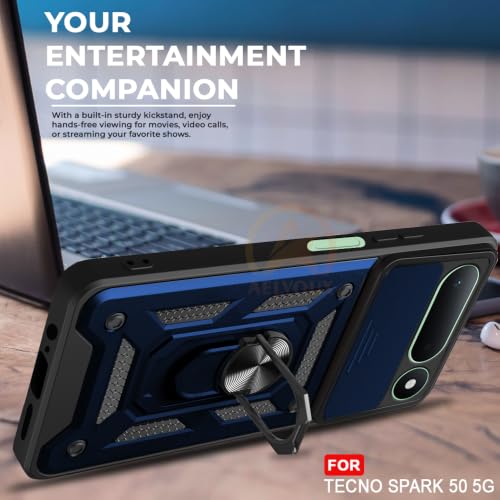 Image of Armor Bumper Back Cover Case for Tecno Spark 50 5G | Rotating Camera Cover, Ring Holder & Kickstand | Heavy Duty & 360 Degree Protection Back Cover (Blue)