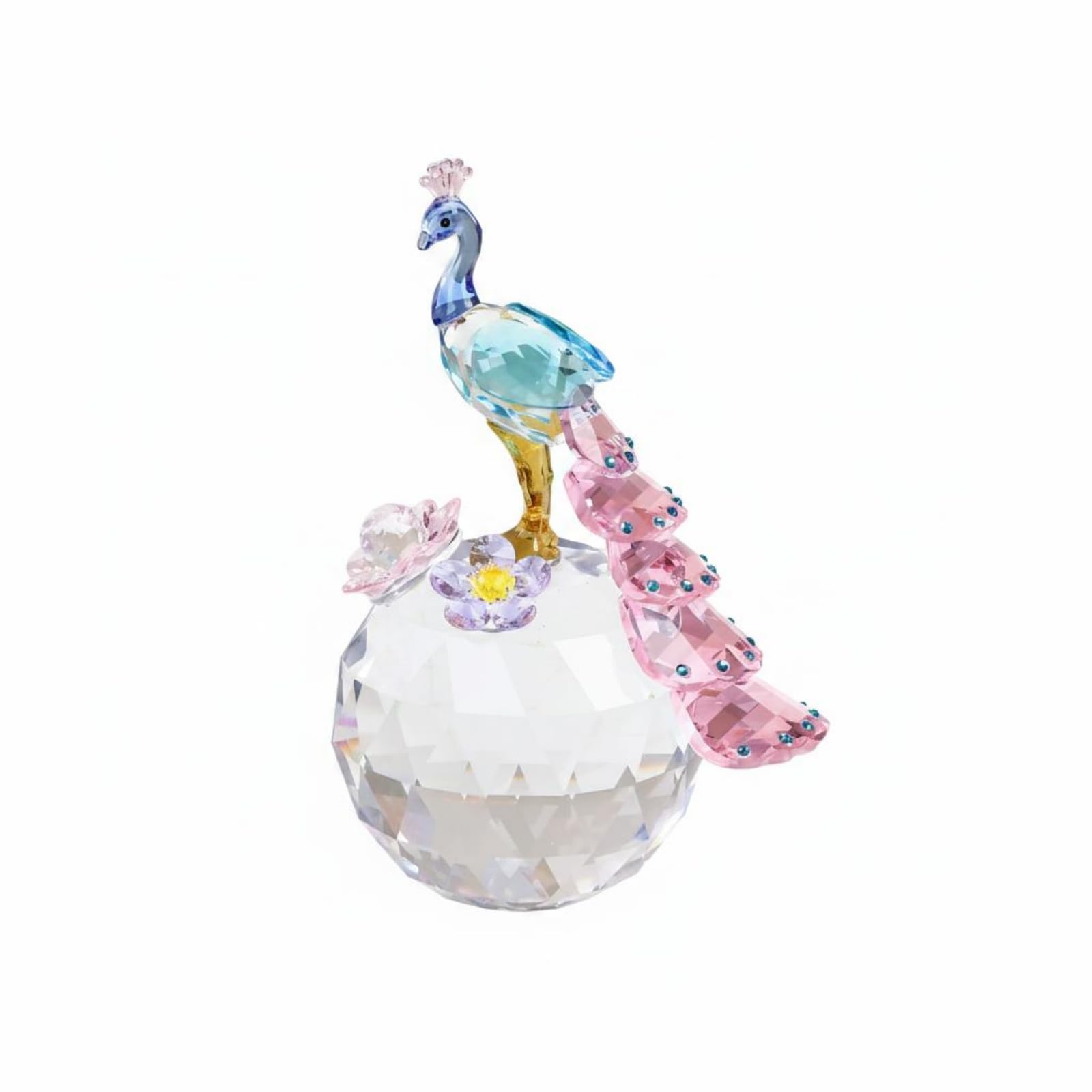 Figurita de Cristal Estatua de Esfera Decorativa Adorno de Mesa Composición de Cristal Tallado con Plumas y Flores Finitas Adecuada para Sala, Rosa, Style to 1