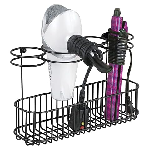 mDesign Soporte de Pared para Secador de Pelo con 3 Aros de Soporte Cover