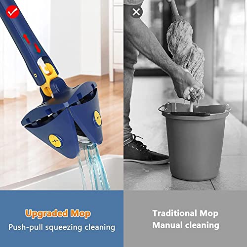 Image of 360 Rotatable Adjustable Triangle Mop With Stainless Steel Long Handle - Push-Pull Squeezing Cleaning for Dry & Wet Use on Floor, Windows, Ceiling