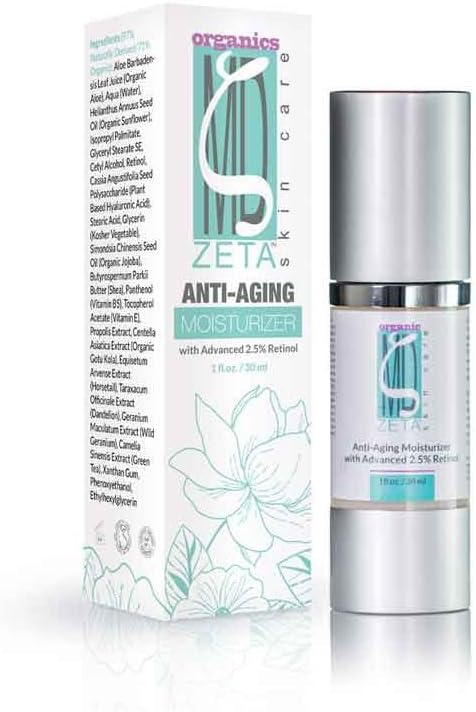 Advanced Retinol 2.5% Moisturizer by ZetaMD Organics - Anti Aging Skin Care Formula with Natural Vegan Hyaluronic Acid, Jojoba Oil and Green Tea