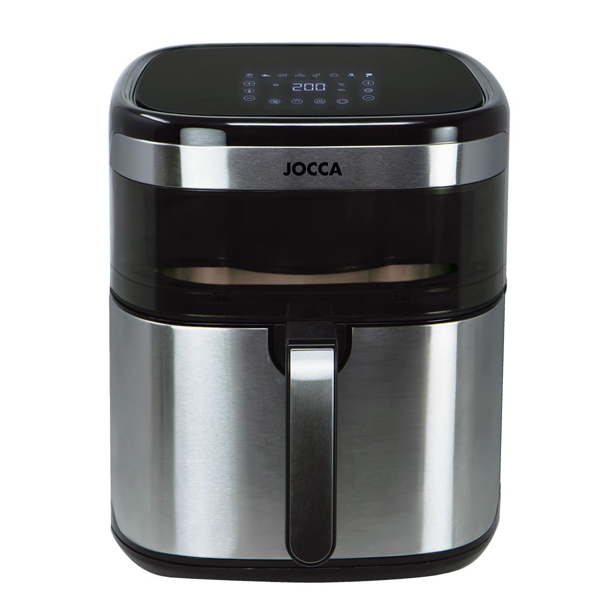 Jocca - Freidora de Aire 10L con Pantalla LED Tactil, 8 Programas, Control de Temperatura 34-200°C, Ventana de Visualizacion, Gris