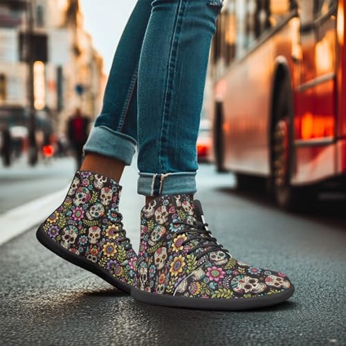 Howilath Gothic Skull Print High Top Sneakers for Men Wide Toe Barefoot Shoes Running Shoe with Anti-Skid Sole3