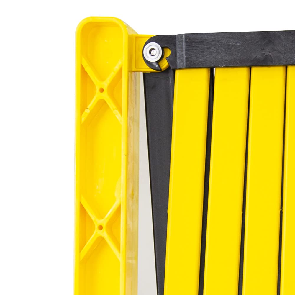 Barriera di sicurezza pieghevole gialla - 350 cm | Barricata espandibile in plastica per la sicurezza dei pedoni | Recinzione mobile portatile con 4 ruote