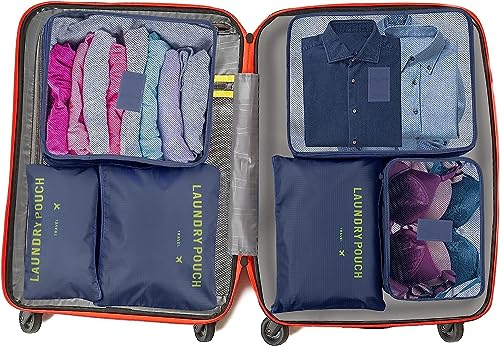 Image of 6‑in‑1 Polyester Travel Packing Cubes Set | Secret Pouch, Laundry Bag & Undergarment Organizer | Clothes Storage Organizer for Suitcase & Travel | 6 PC Set (Flower Print)