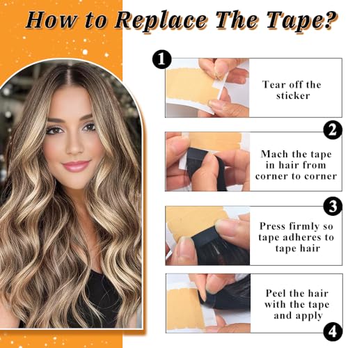 Image of YDDM Tape in Hair Extensions Human Hair 22 Inch 20pcs Chestnut Brown Highlighted Bleach Blonde 100% Remy Human Hair Straight Invisible Tape in Hair Extensions(P6 /613#, 22 Inch)